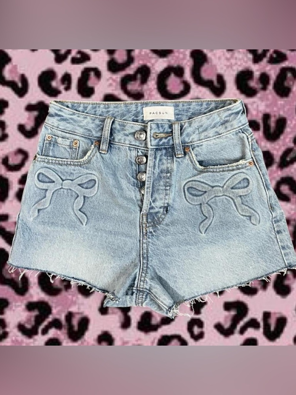 PacSun Light Blue Denim High-Rise Shorts with Bow Appliqués